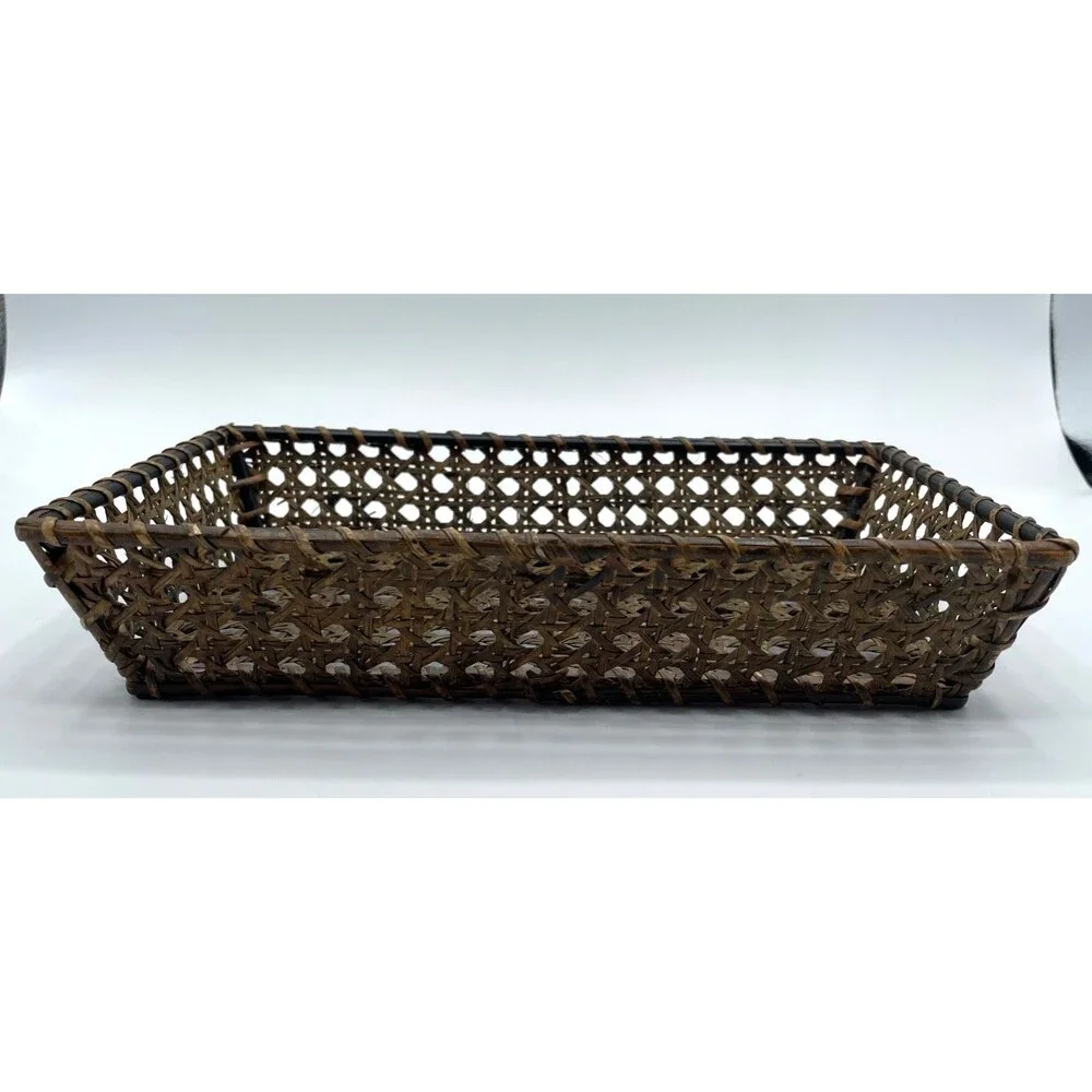 Vintage Cane Rattan Guest Towel Napkin Holder Tray 10